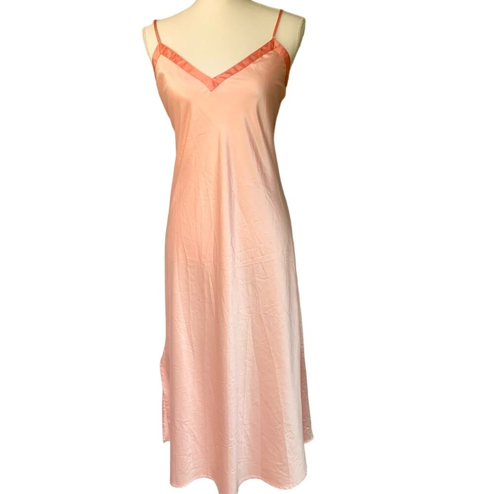 Vintage Cabernet Sleepwear Satin Peach Orange Lace up Full Slip Dress Medium